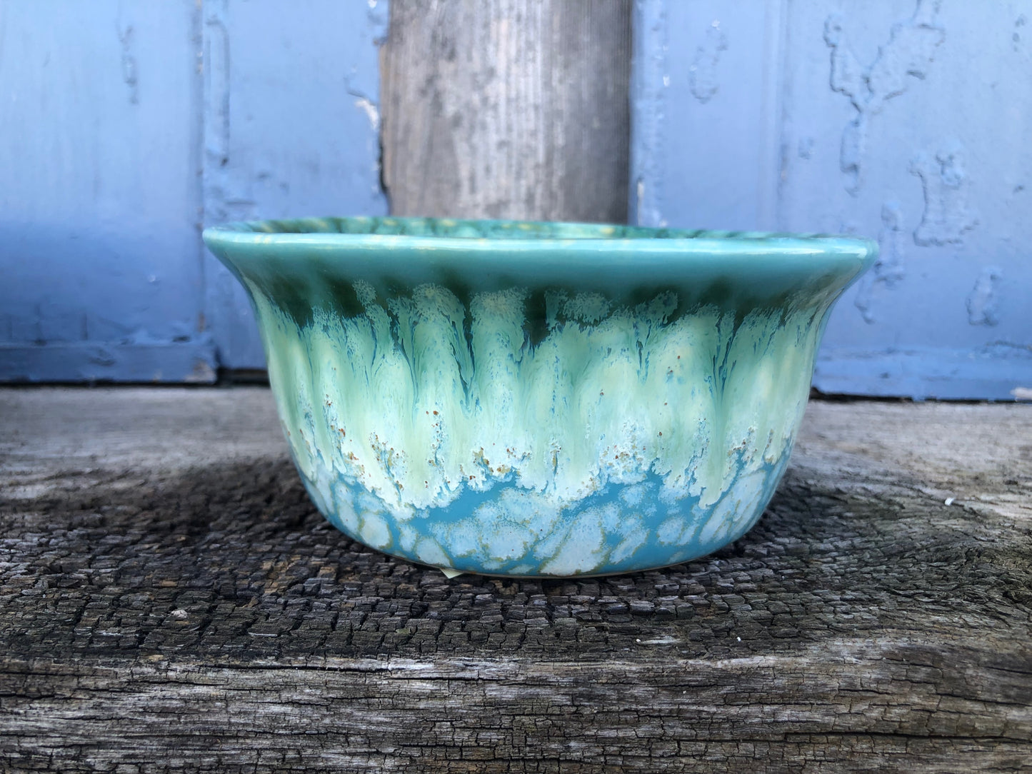 Ceramic Pottery Candle Bowl in "Bermuda" Green-Blue Glaze with Soy Candle