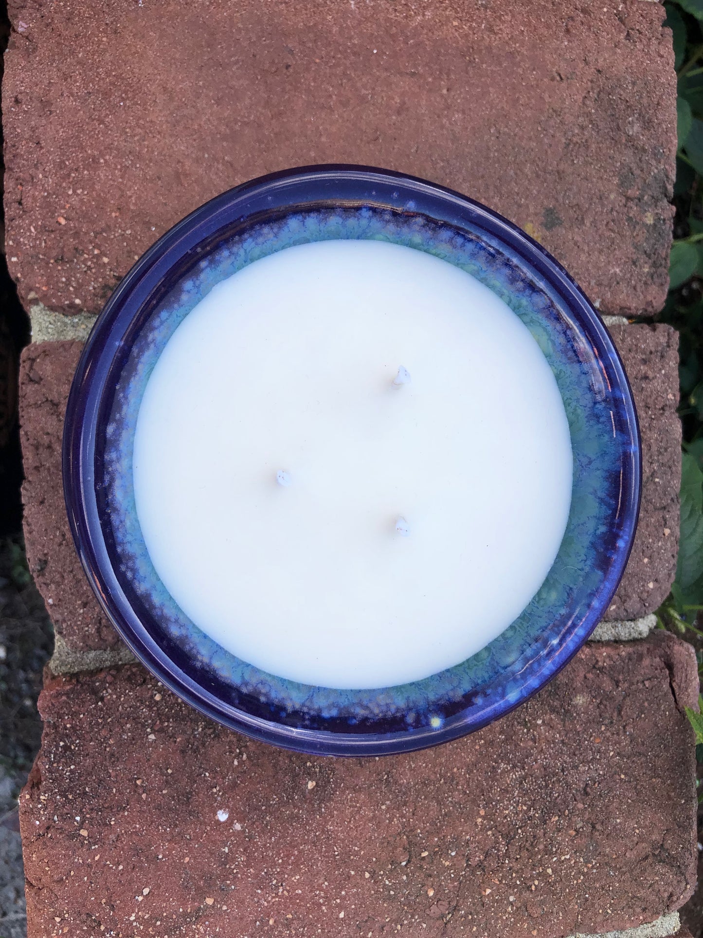 Ceramic Pottery Candle Bowl in "Nebula" Purple-Multicolor Glaze with Soy Candle