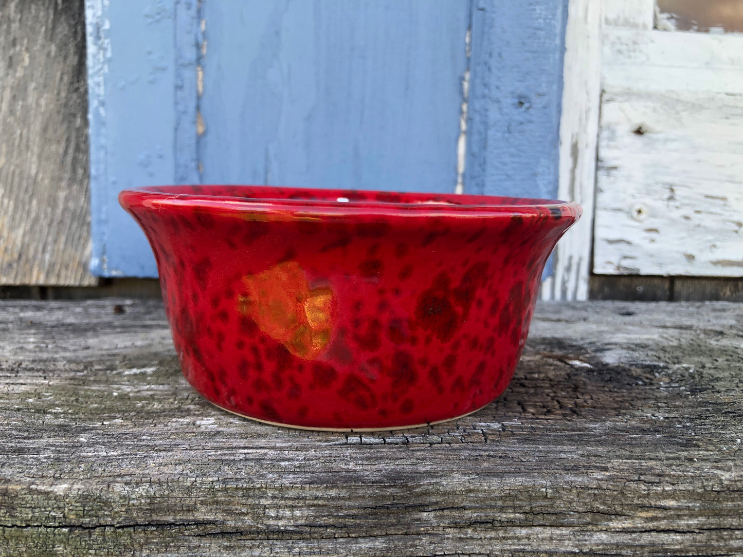 Ceramic Pottery Candle Bowl in "Carnelian" Red Glaze with Soy Candle