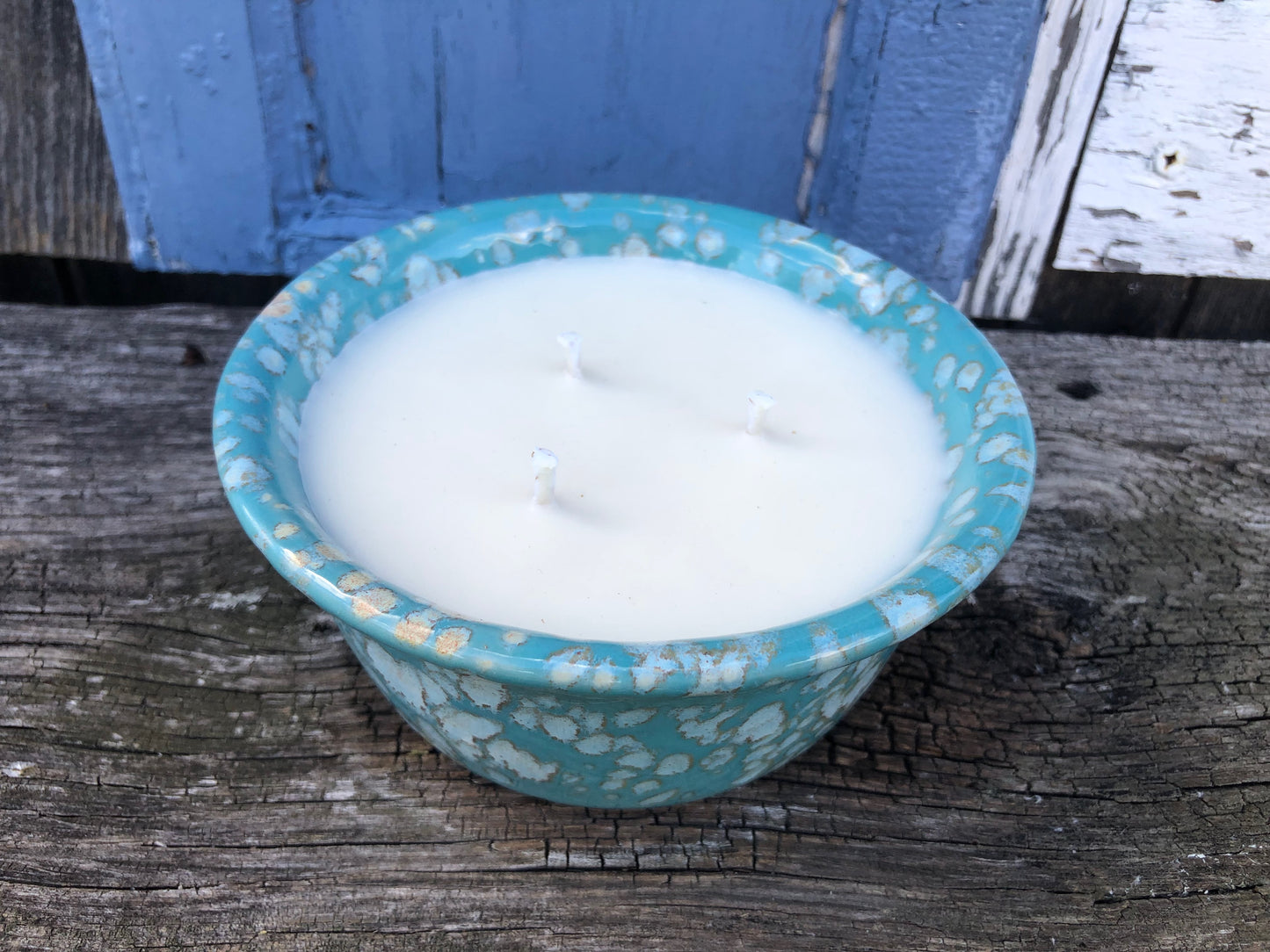 Ceramic Pottery Candle Bowl in "Sea Glass" Turquoise Glaze with Soy Candle