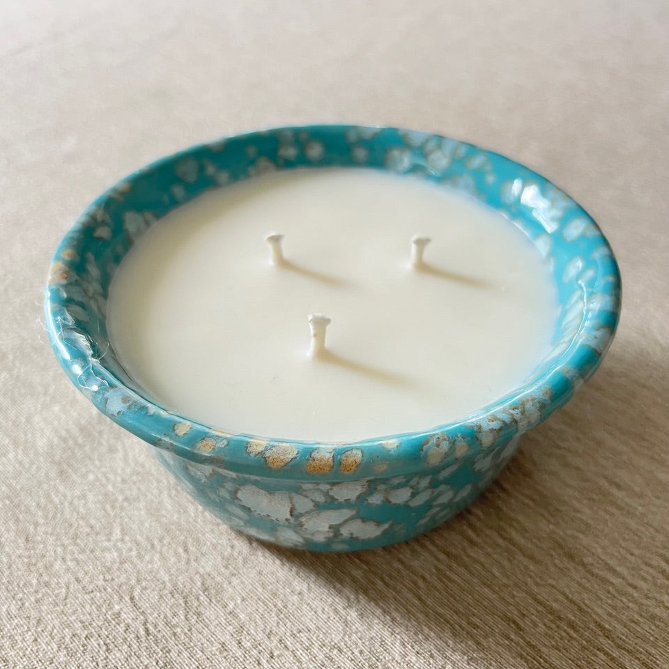 Ceramic Pottery Candle Bowl in "Sea Glass" Turquoise Glaze with Soy Candle