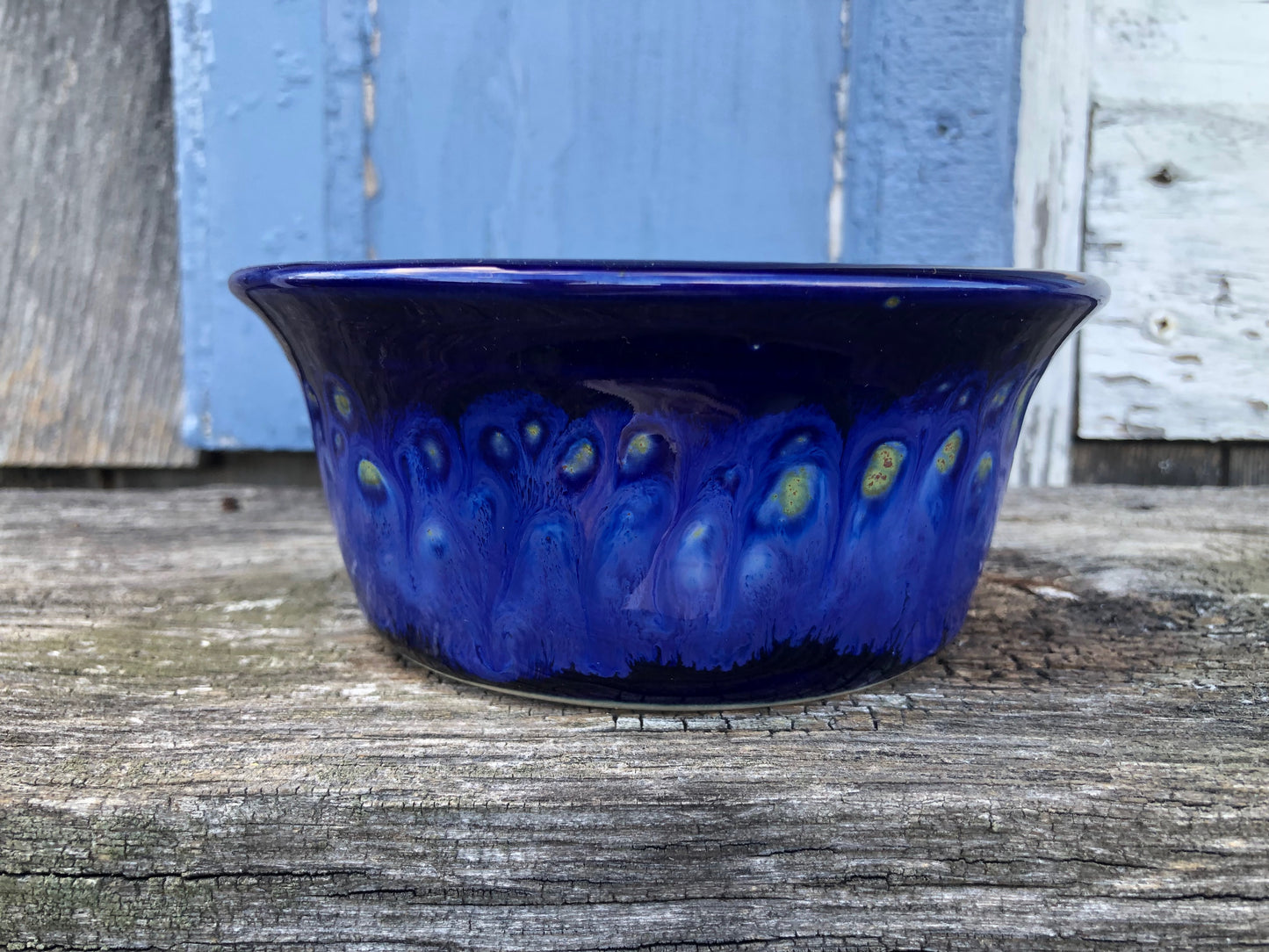 Ceramic Pottery Candle Bowl in "Starry Night" Blue Glaze with Soy Candle