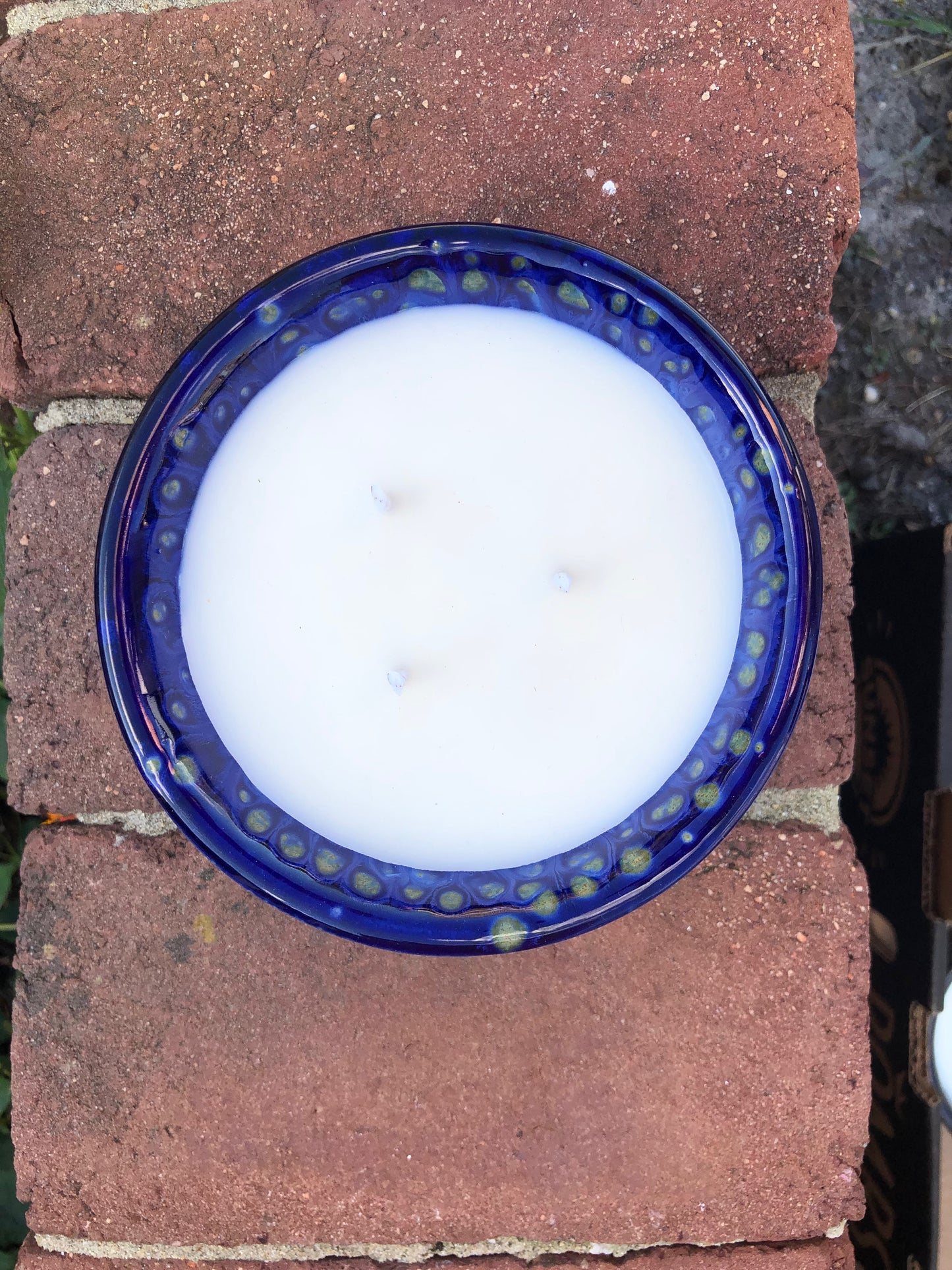 Ceramic Pottery Candle Bowl in "Starry Night" Blue Glaze with Soy Candle
