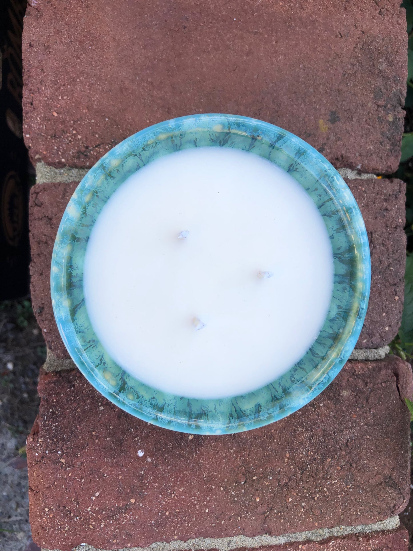 Ceramic Pottery Candle Bowl in "Bermuda" Green-Blue Glaze with Soy Candle
