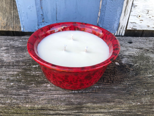 Ceramic Pottery Candle Bowl in "Carnelian" Red Glaze with Soy Candle