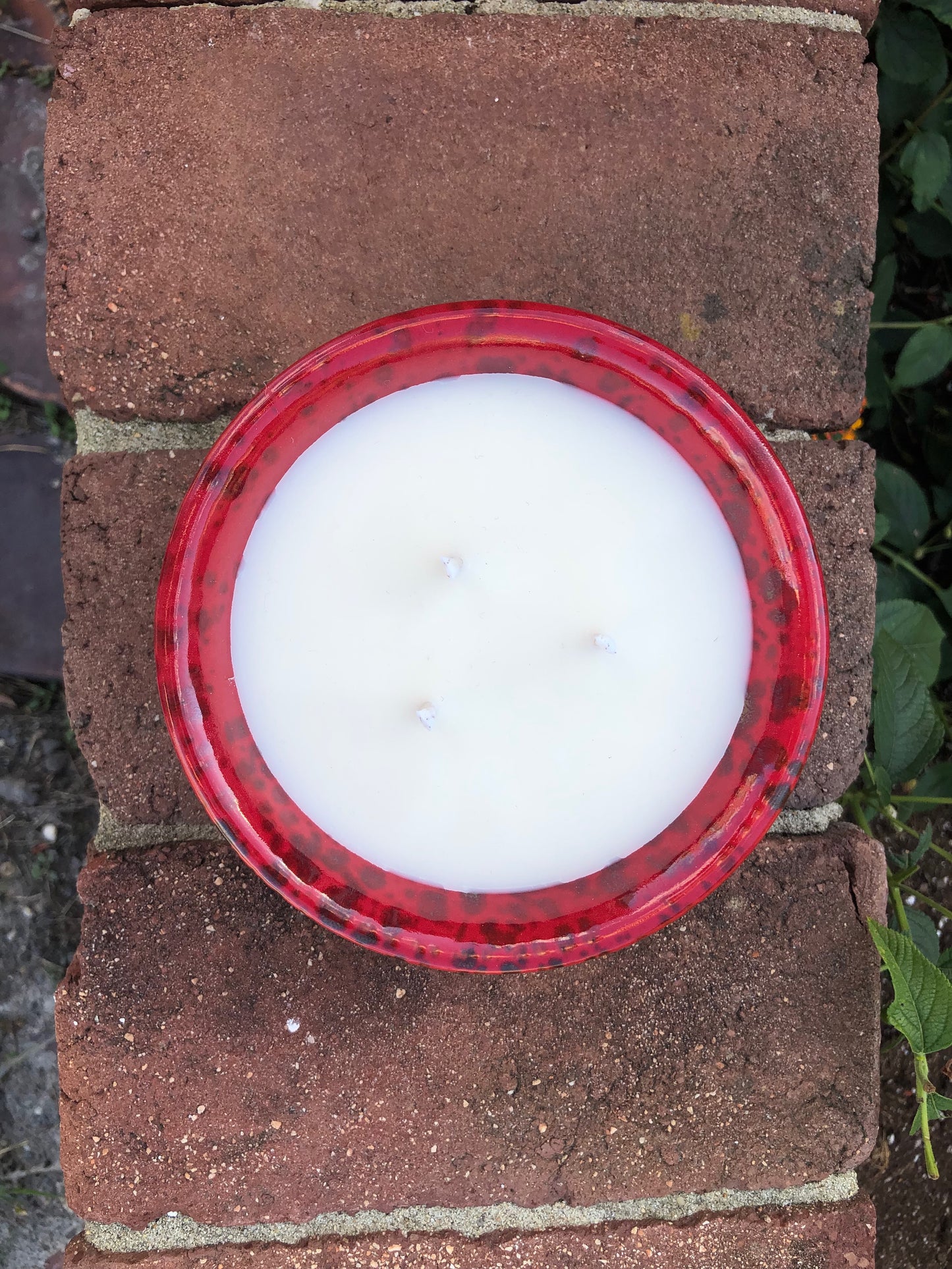 Ceramic Pottery Candle Bowl in "Carnelian" Red Glaze with Soy Candle