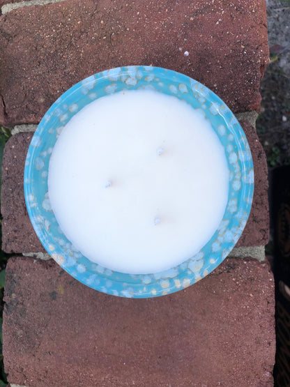 Ceramic Pottery Candle Bowl in "Sea Glass" Turquoise Glaze with Soy Candle